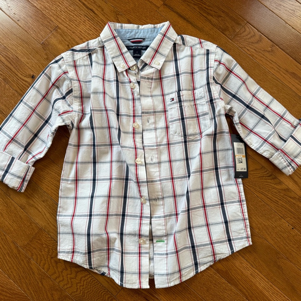 Tommy Hilfiger Kids Button Down Shirt - White, Red, and Blue